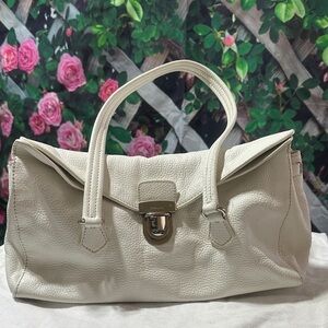 PRADA Cream Leather Satchel with Silver-Tone Hardwear
